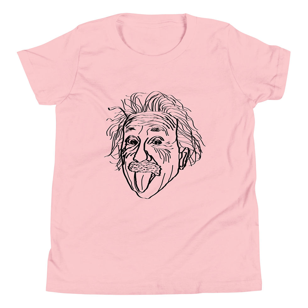 pink t-shirt with Einstein portrait