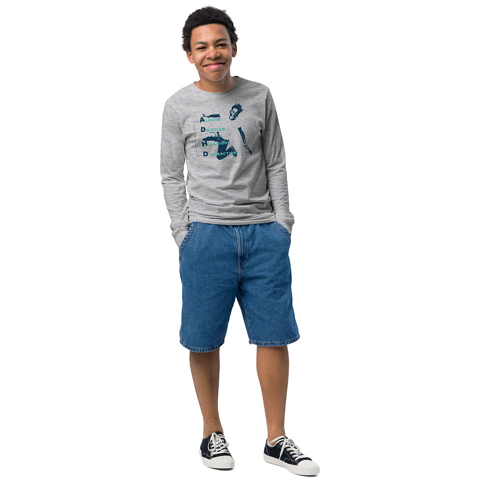 Thumbnail: boy in Grey long sleeve t-shirt with image of drifting boy with text that says Always Drifting into hilarious distractions