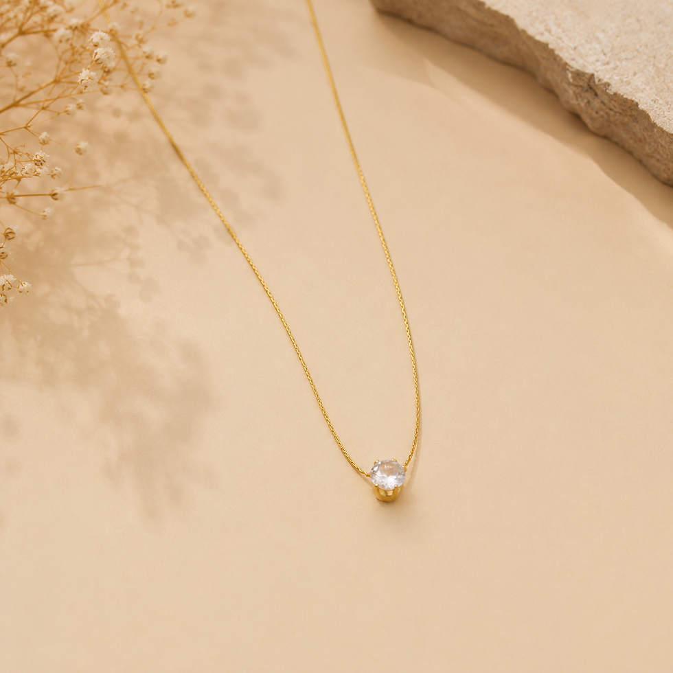 Minimalist Solitaire Crystal Pendant Chain for Women | Gold-Tone Stainless Steel