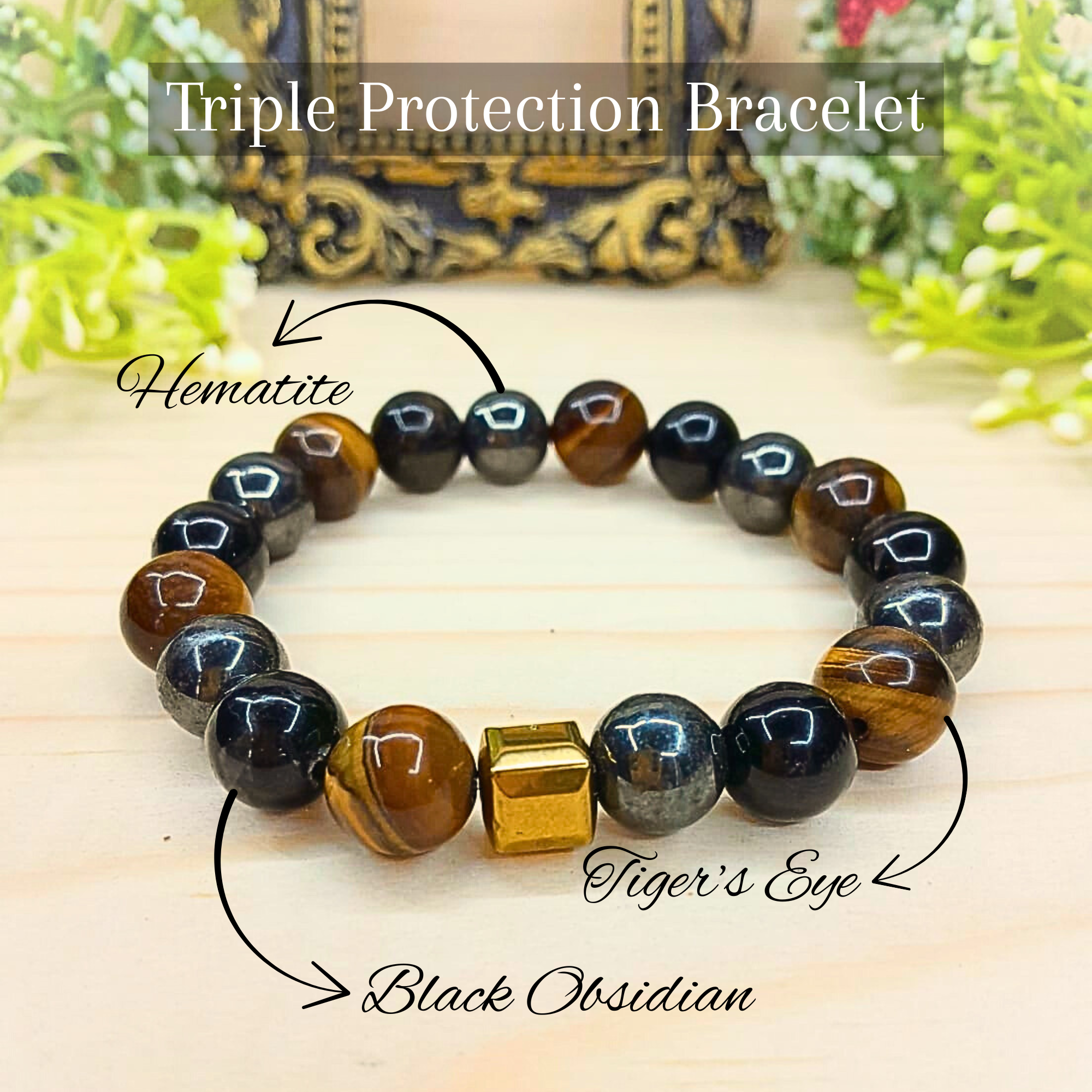 Triple Protection Bracelet – Strength, Shield & Grounding in One Powerful Piece