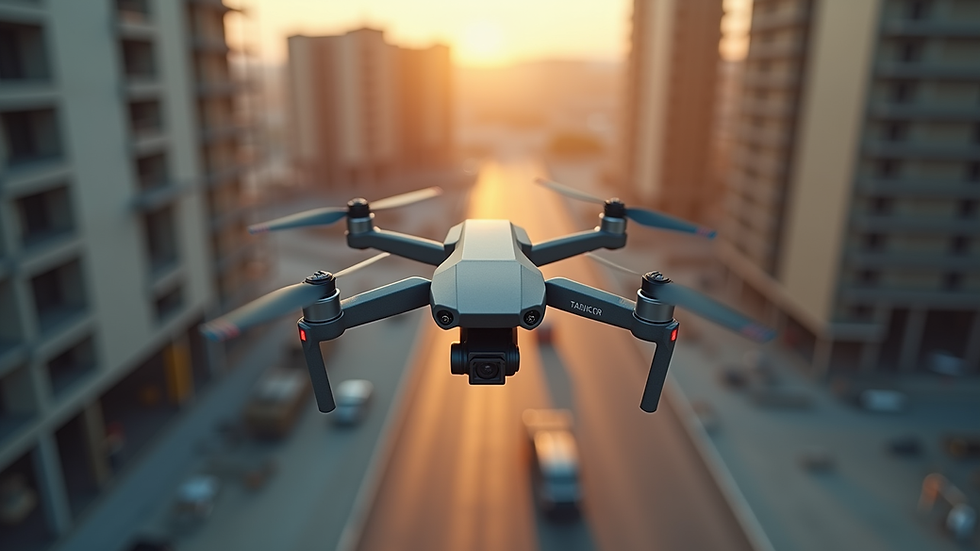 high angle view of drone flying over construction site