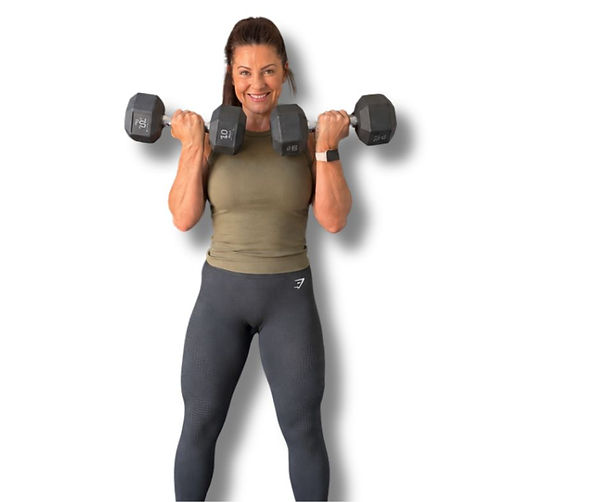 Leah holding dumbbells
