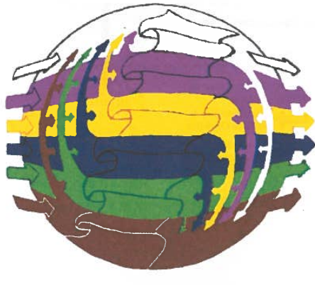 Fig. 11. Ecossistema segundo Dansereau (1980). Minerotrofia, fitotrofia, zootrofia I, zootrofia II, investimento e controlo. A seta que atravessa a esfera representa a corrente de energia.