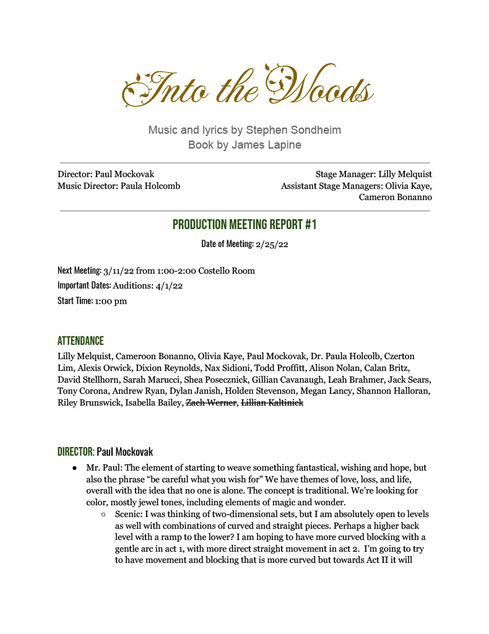 Production Meeting #1 Into the Woods pt.1