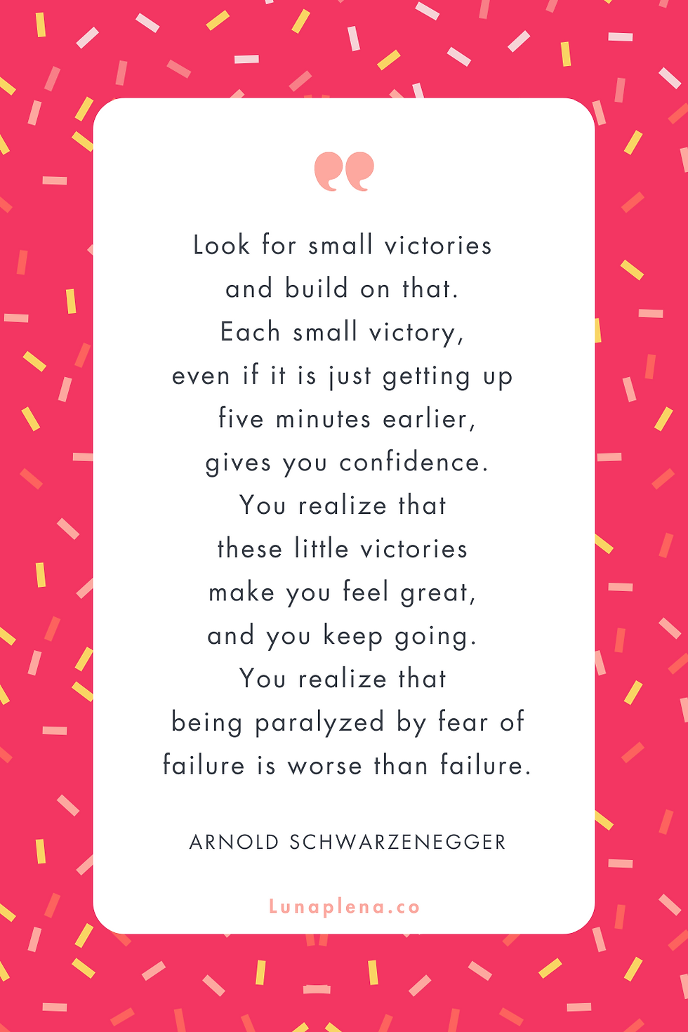 An inspiring quote on a confetti-filled background, emphasizing that success is achieved through a series of small wins.