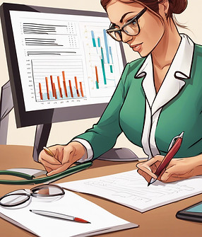 Lady Medical Writer reviewing graphs with feather pen on computer.jpg