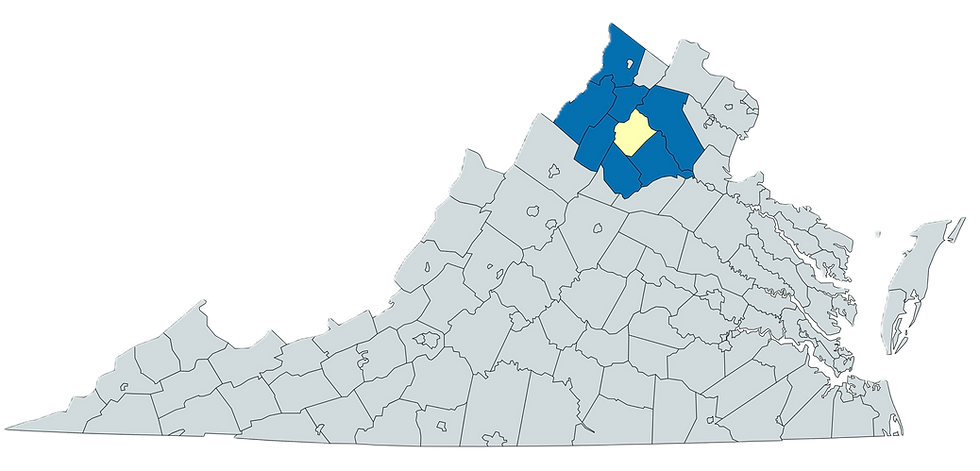 a map identifying Rappahannock County, Frederick County, Warren County, Shenandoah County, Page County, Warren County, Fauquier County, Culpeper County, and Madison County in Virginia