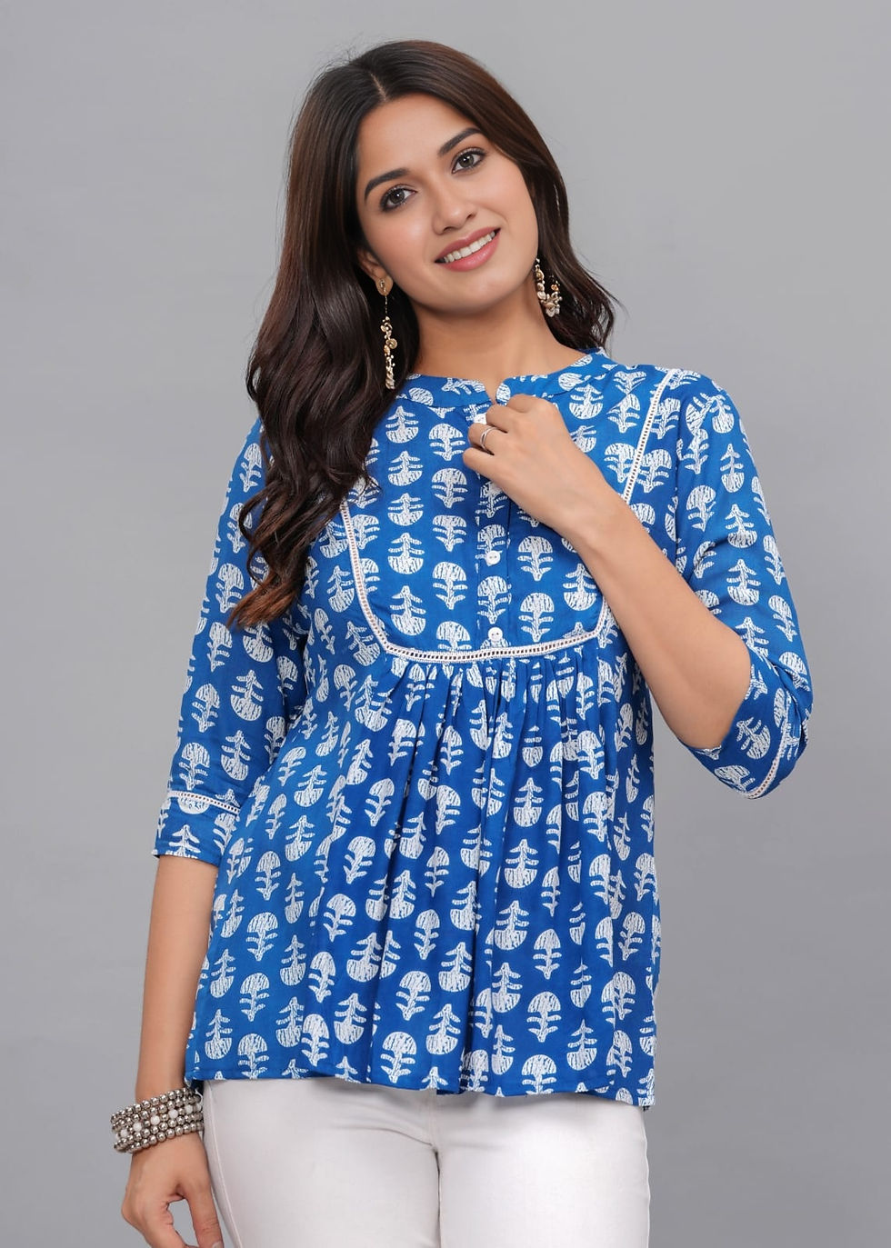 Thumbnail: Blue Short Kurti Front View By Ares Veils