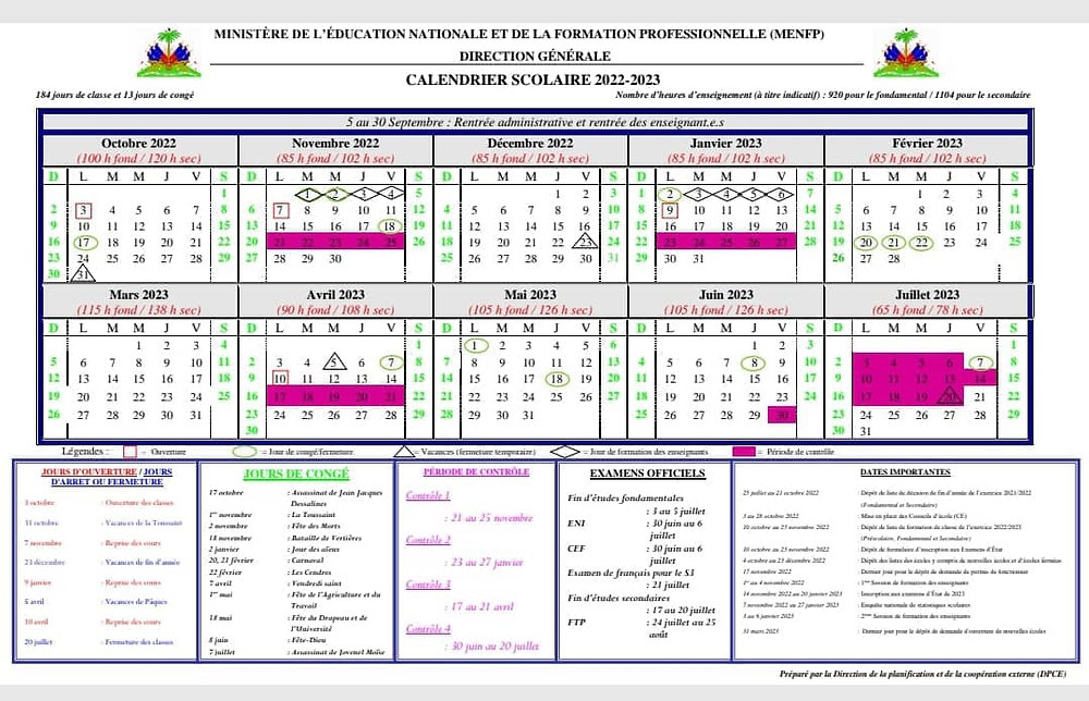 Calendrier scolaire 20232024 Haïti