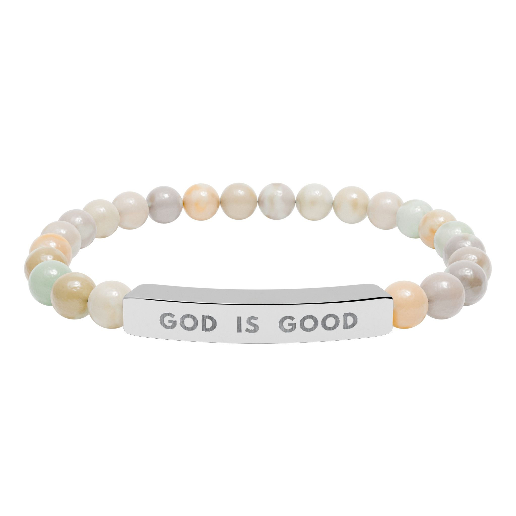 GOD IS GOOD Stone Stretch Bar Bracelet (Engraved)