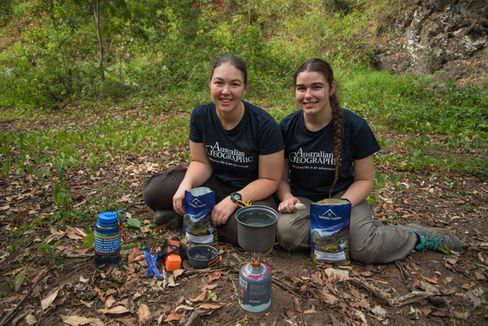 Trying a Campers Pantry meal while on a day hike at Ravensbourne, QLD.