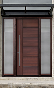 A contemporary front door featuring sleek glass panels