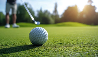 Golf ball with a person standing away from it