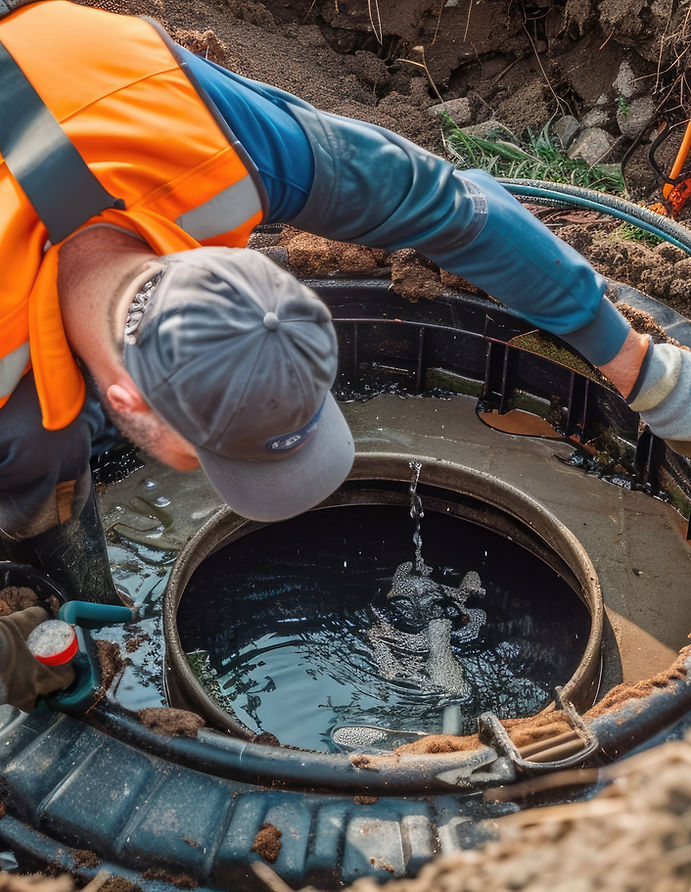 Professional Cleaning of Septic Tank by Man for Sewage Service