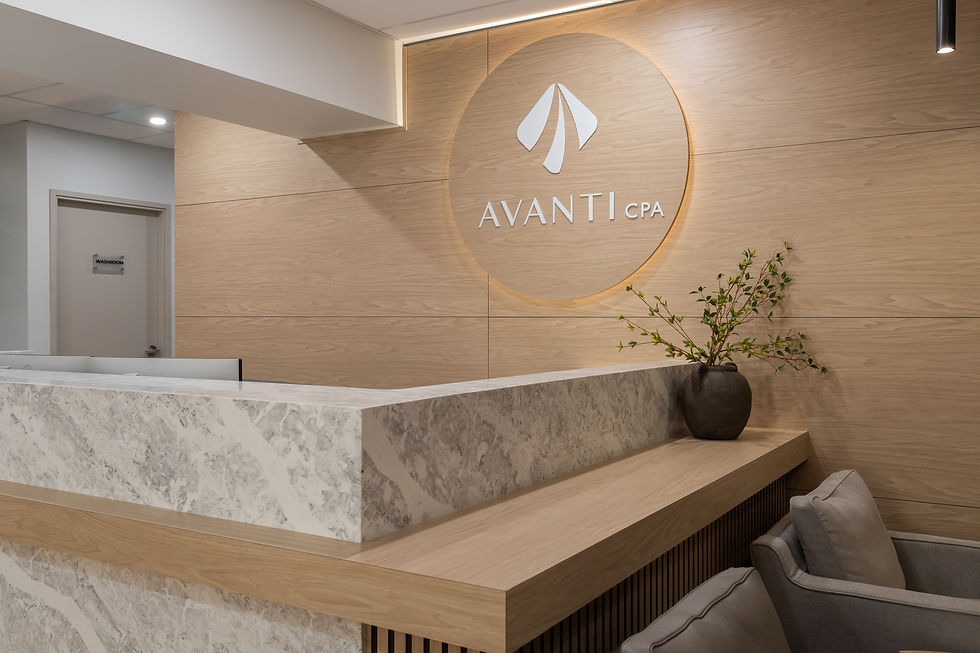 Reception area of an office with a sleek, modern design