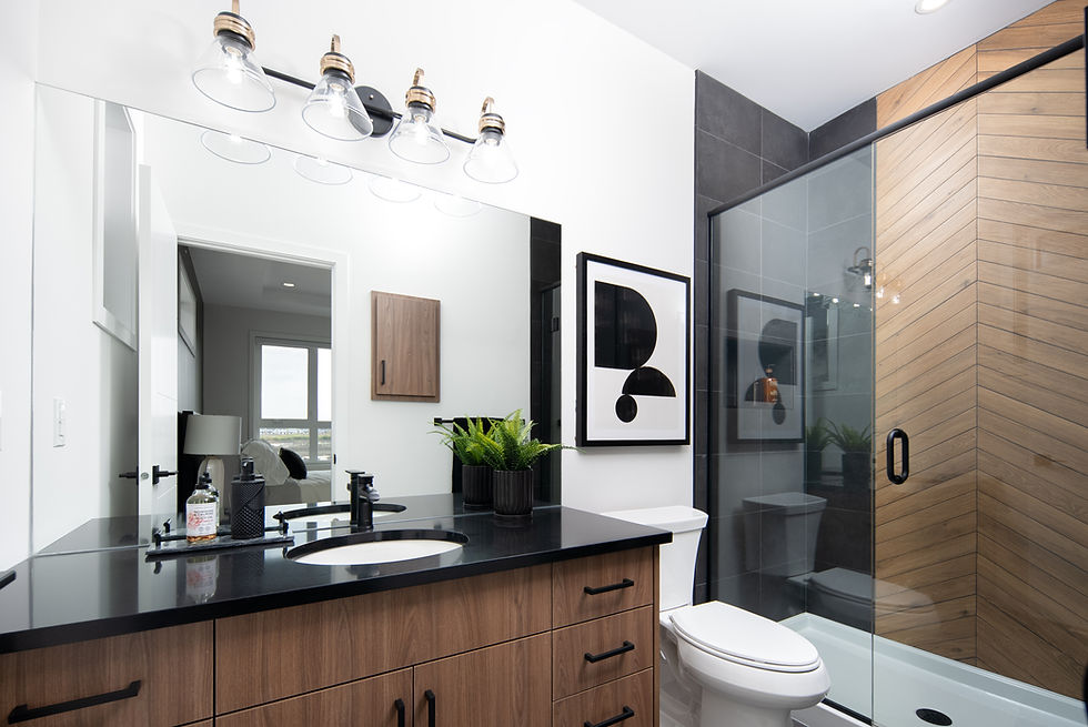 Contemporary bathroom with wood vanity