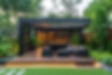 Modern outdoor living area with sleek metal pergola