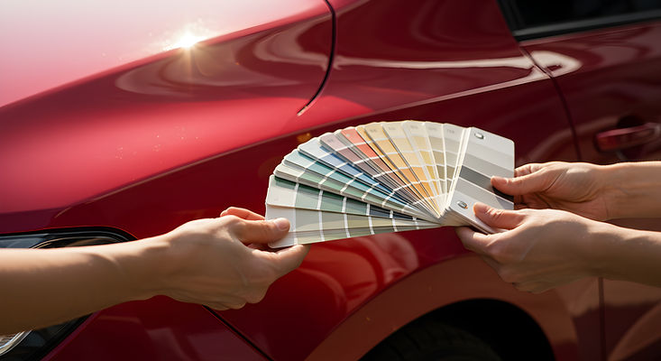 Close Up of Red Car with Color Palette Samples 