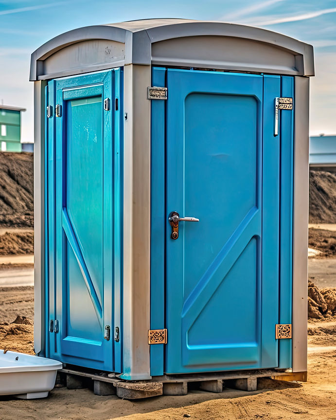 Portable outdoor toilet on construction site