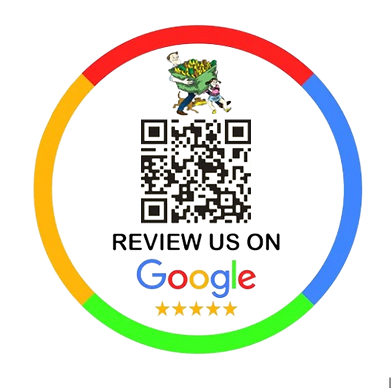 QR code with colorful circle border and text "Review us on Google