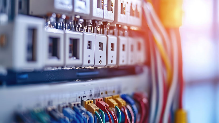 Gros plan d'un panneau réseau avec des câbles et des connecteurs colorés