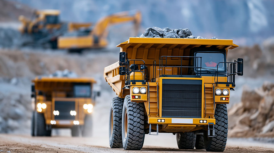 Camions-bennes lourds transportant des roches