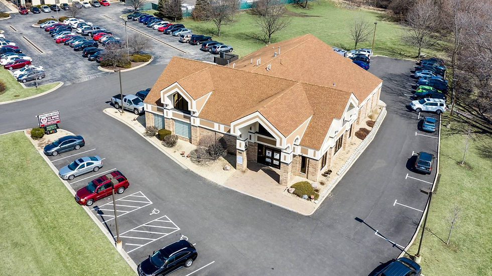 Top view of a medical animal care building showing roof top