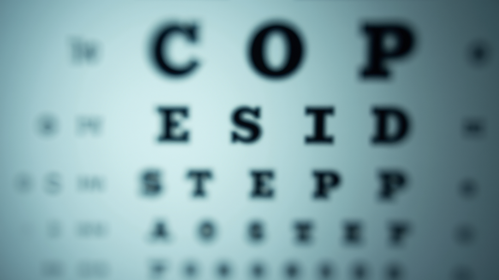 Close-up view of an eye chart used in professional eye exams