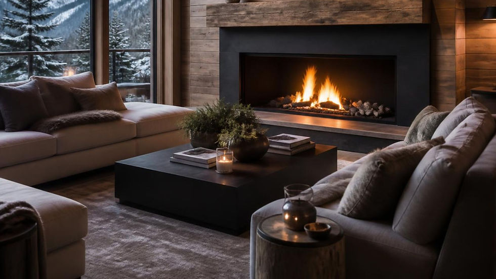 Cozy living room with luxury home care and a fireplace.