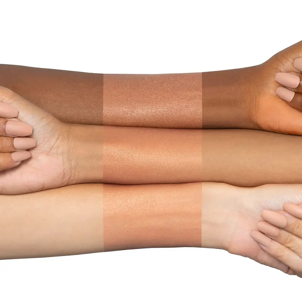 Thumbnail: Huda Beauty - N.Y.M.P.H. All Over Glow Helios applied on arms of different color