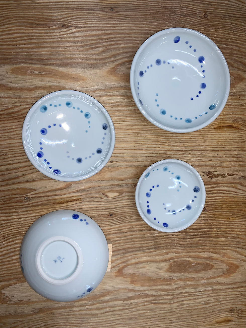 三色水玉 3青 丸皿各種