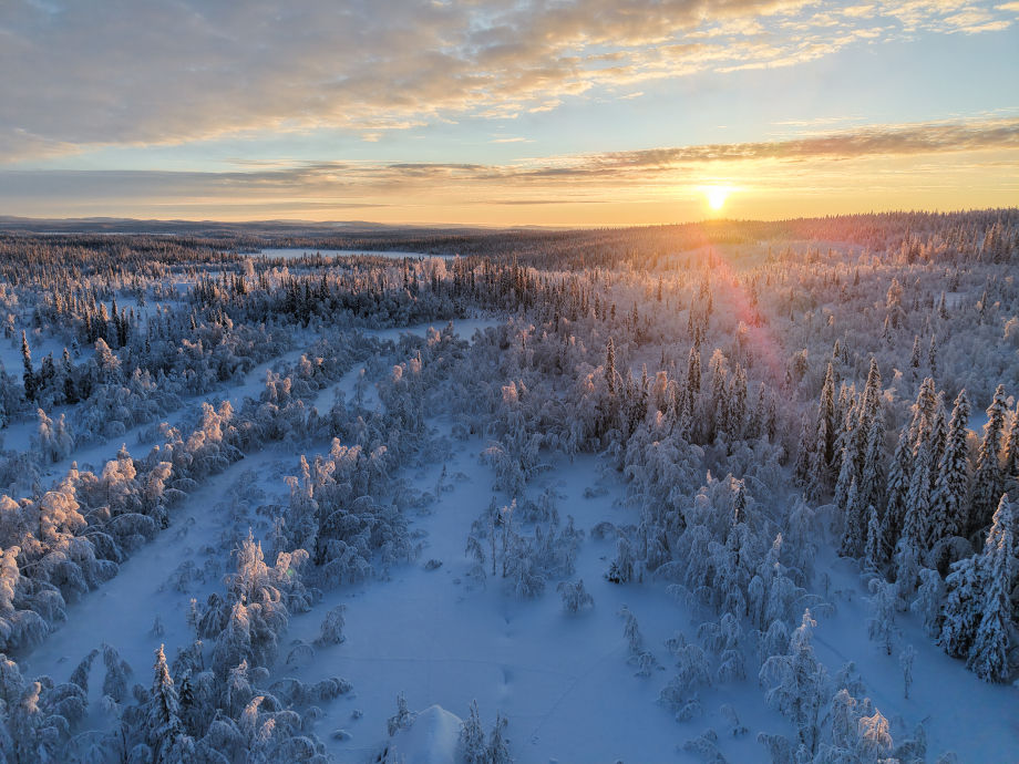Sonnenuntergang im verschneiten Schwedisch Lappland