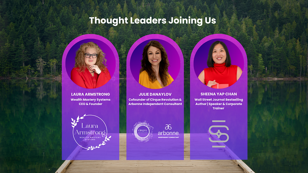 Thought Leaders Joining Wellness and Leadership Mastermind. Laura Armstrong, Julie Danaylov, and Sheena Yap Chan