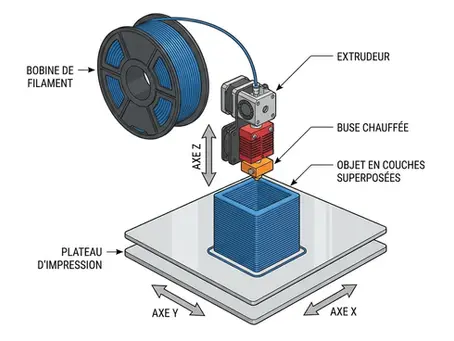 Schéma du fonctionnement d'une imprimante 3D : guide complet illustré