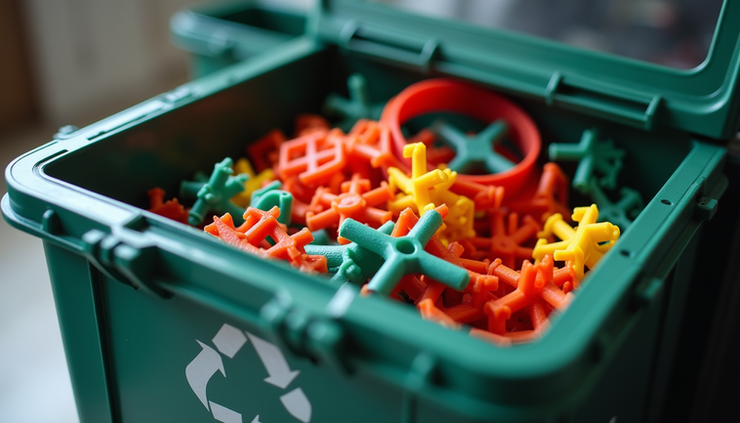 Vue en plongée d'un bac de recyclage pour déchets d'impression 3D