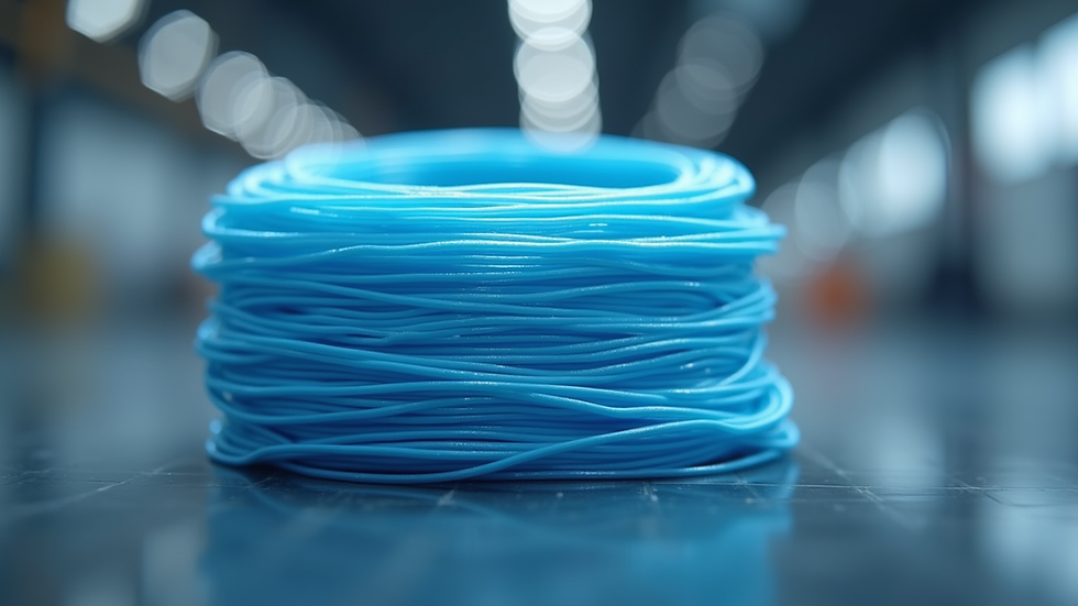 Vue rapprochée d’un rouleau de filament 3D bleu sur une bobine
