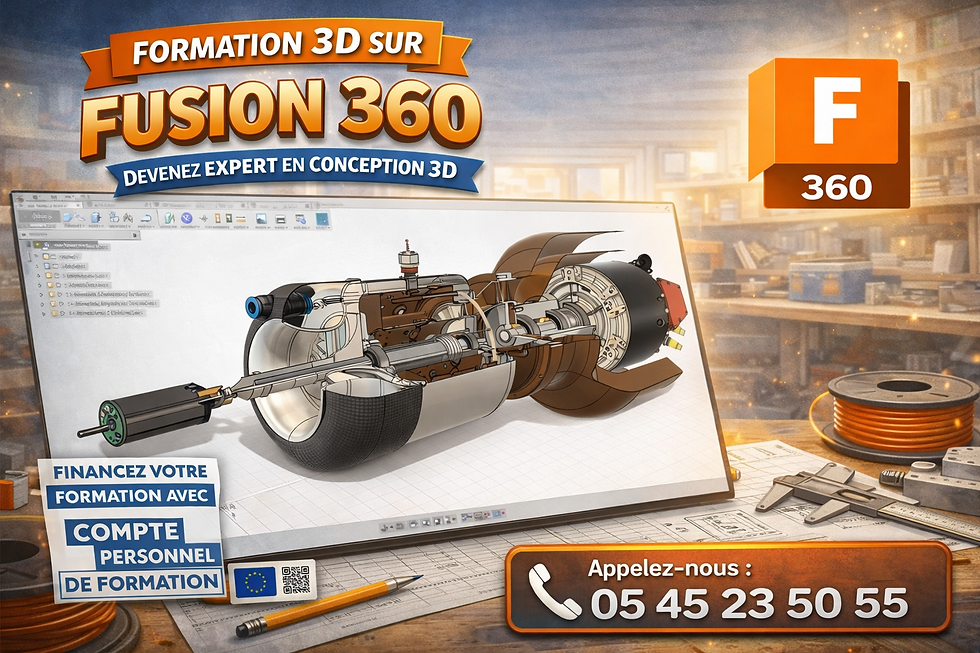 faire une formation à l'impression 3D pour débutant sur fusion 360 avec mon compte CFP et certifié Qualiopi