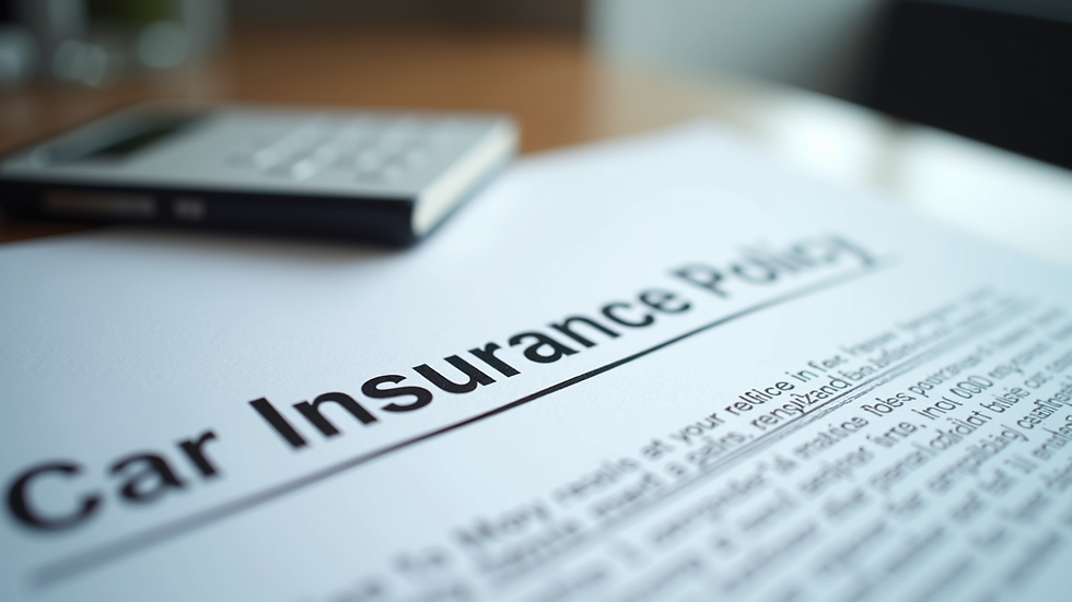 Close-up view of a car insurance policy document on a desk