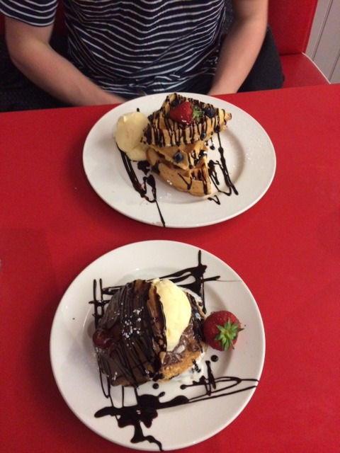 Our amazing pancakes and waffles from the American diner Ruby Mae's in Beaumaris