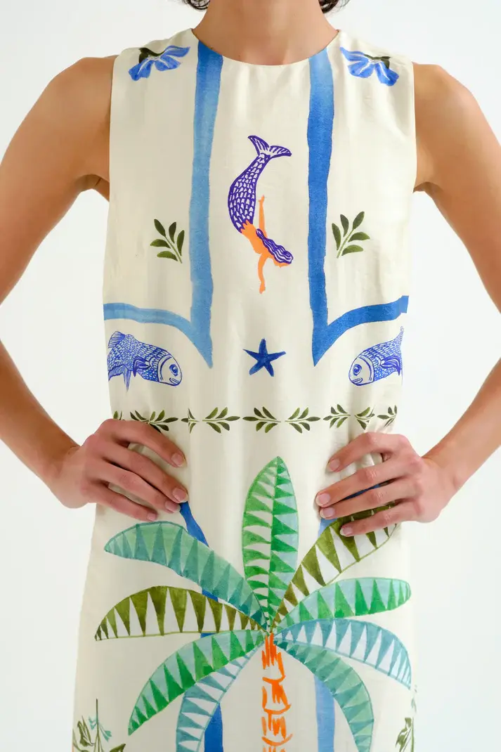 Miniatura: Vestido largo con estampado Palm & Mermai