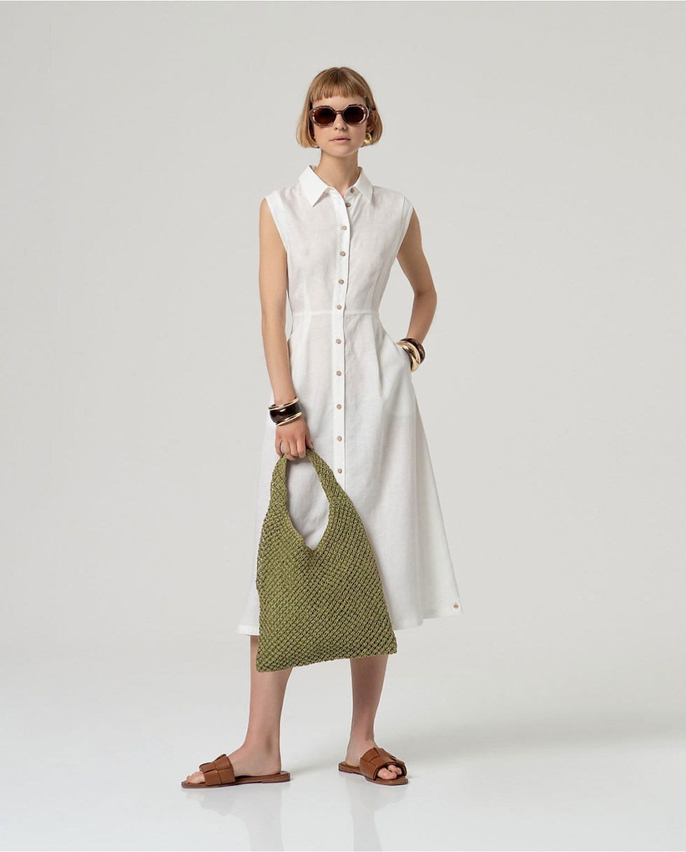 Miniatura: Vestido camisero sin mangas blanco