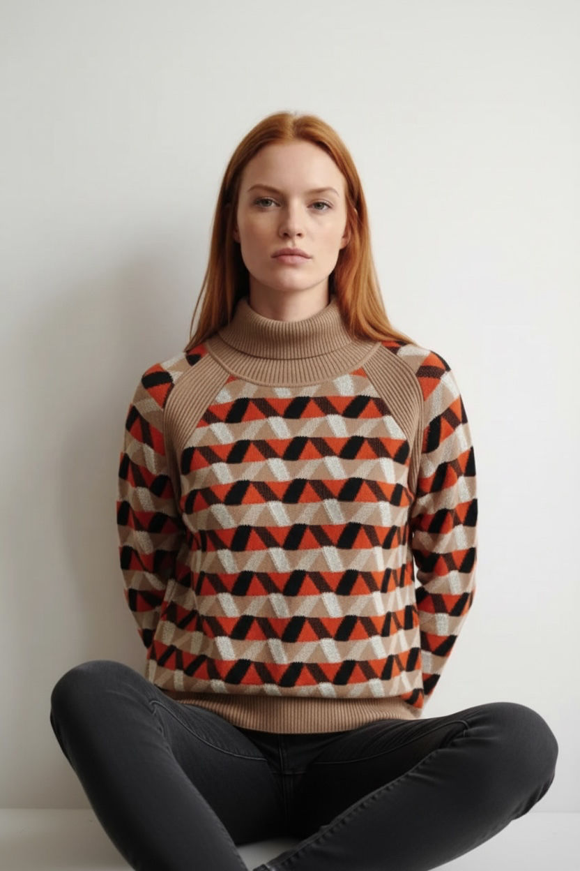 Miniatura: Jersey cuello alto naranja camel 