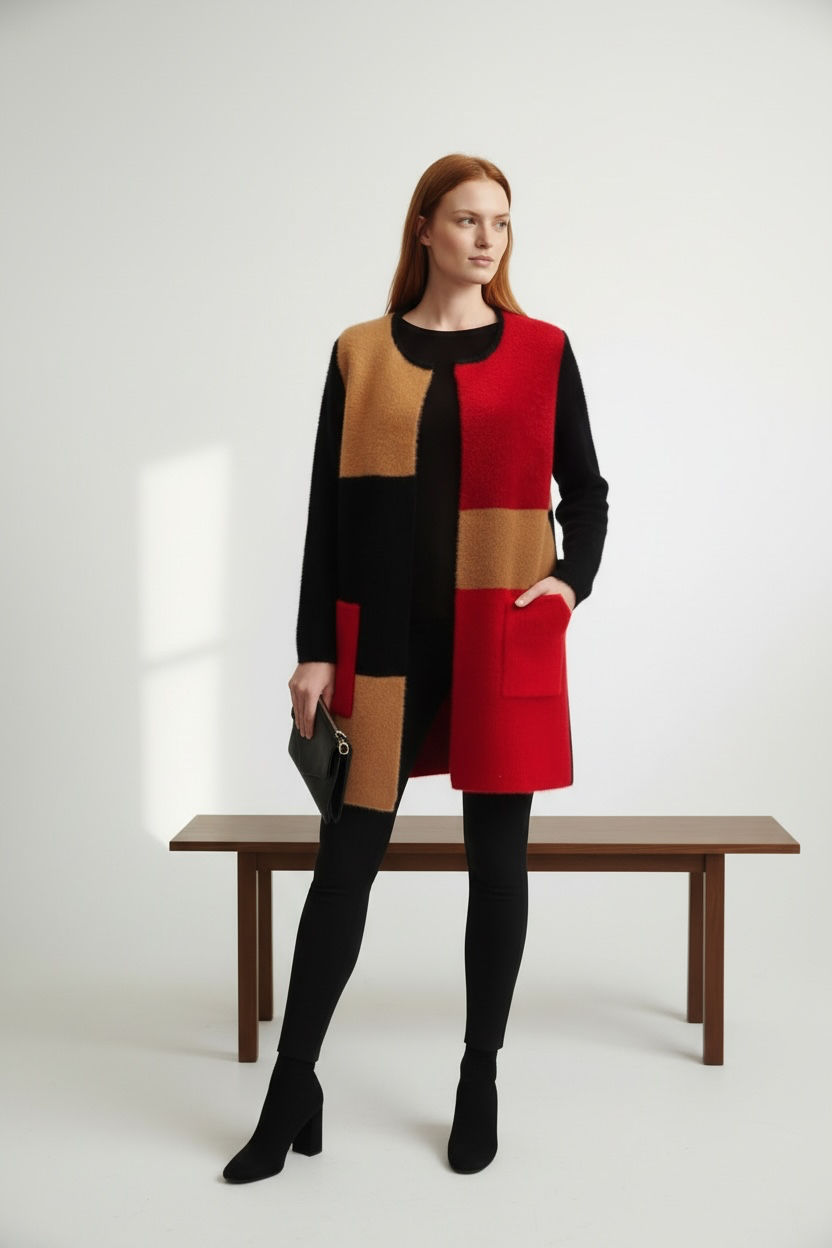 Miniatura: Chaqueta multicolor rojo camel 