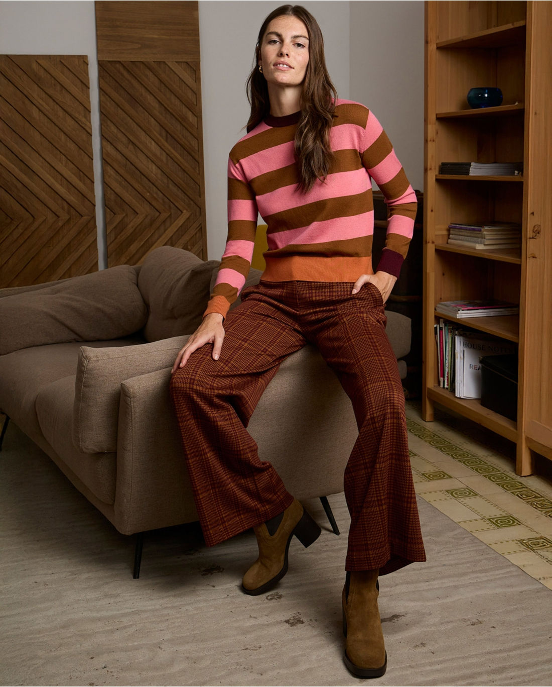 Pantalón wide leg de jacquard Teja