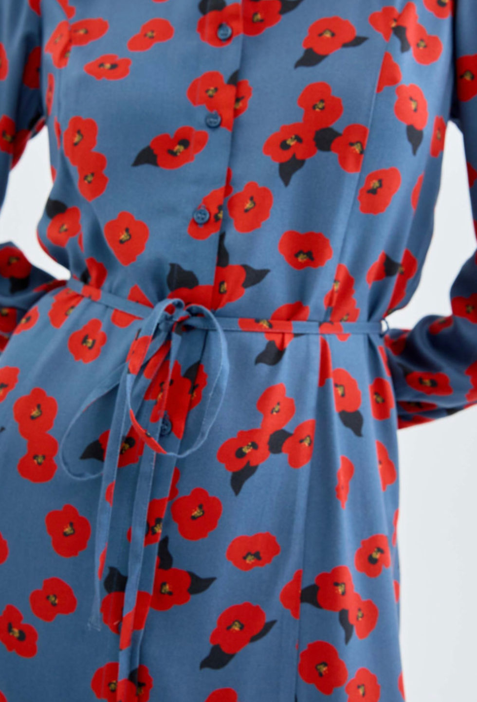 Miniatura: Vestido midi camisero con estampado floral rojo