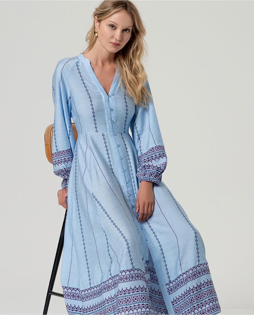 Miniatura: Vestido camisero largo Azul celeste