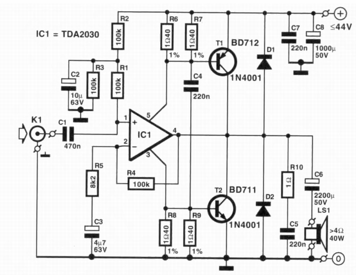 Amplificador de Áudio stereo com TDA2030