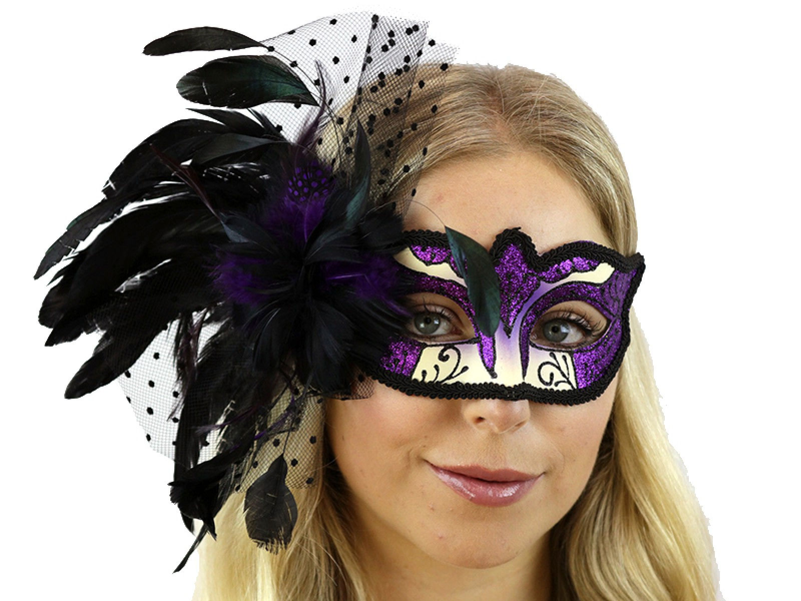 Venetian mask with PURPLE feather