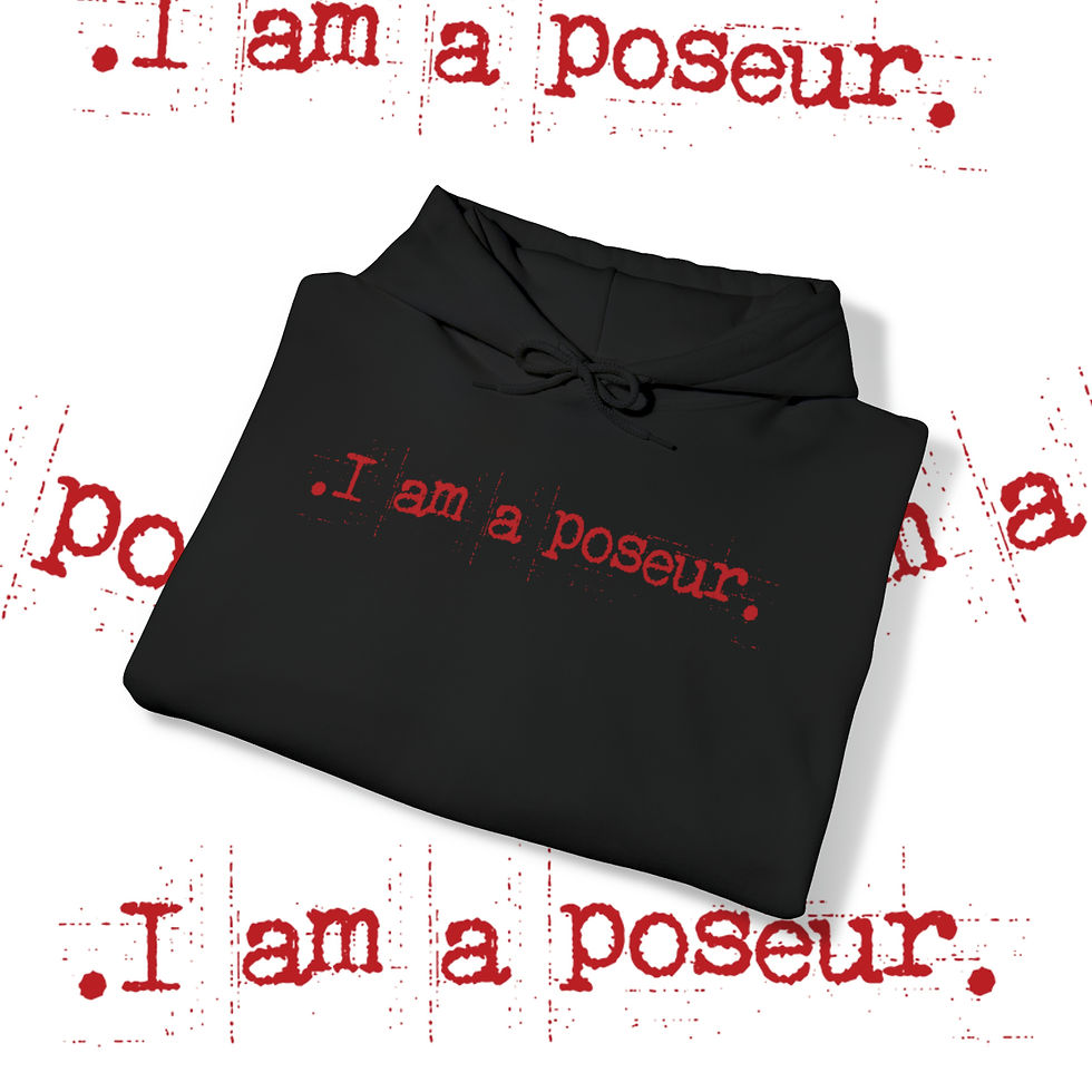 Thumbnail: .I am a poseur. black tshirt with repeating text, punk rock tshirt how to pogo indiemusictees