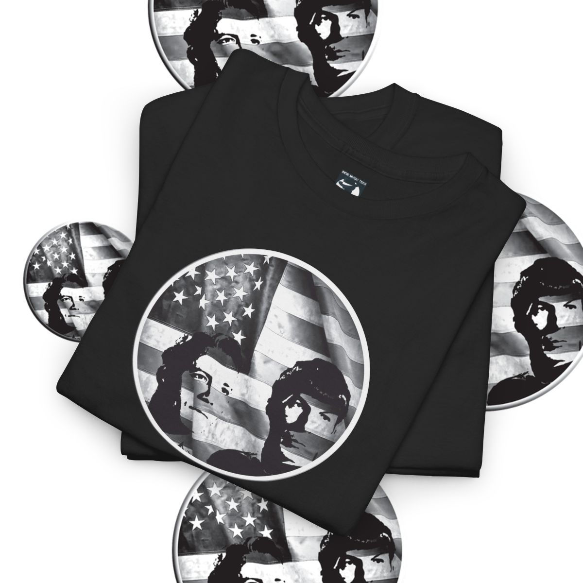 Black Hard Luck Cafe Unisex tshirt featuring an American flag design with indiemusictees.